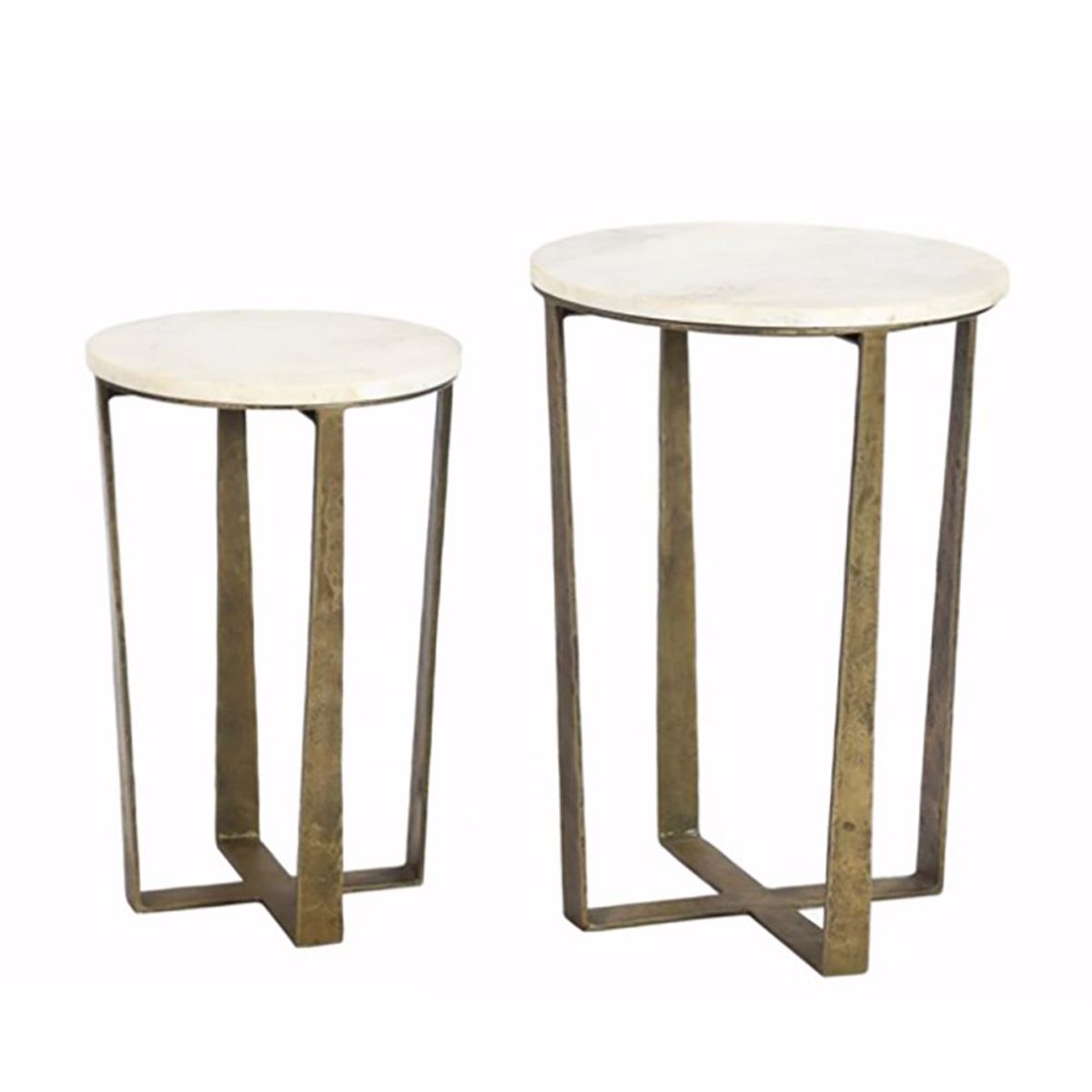 Liberta Set ton 2 BLANCHE Side Table Lefko Marmaro/Brass Antike F39x55cm/F31x47cm 04-0825