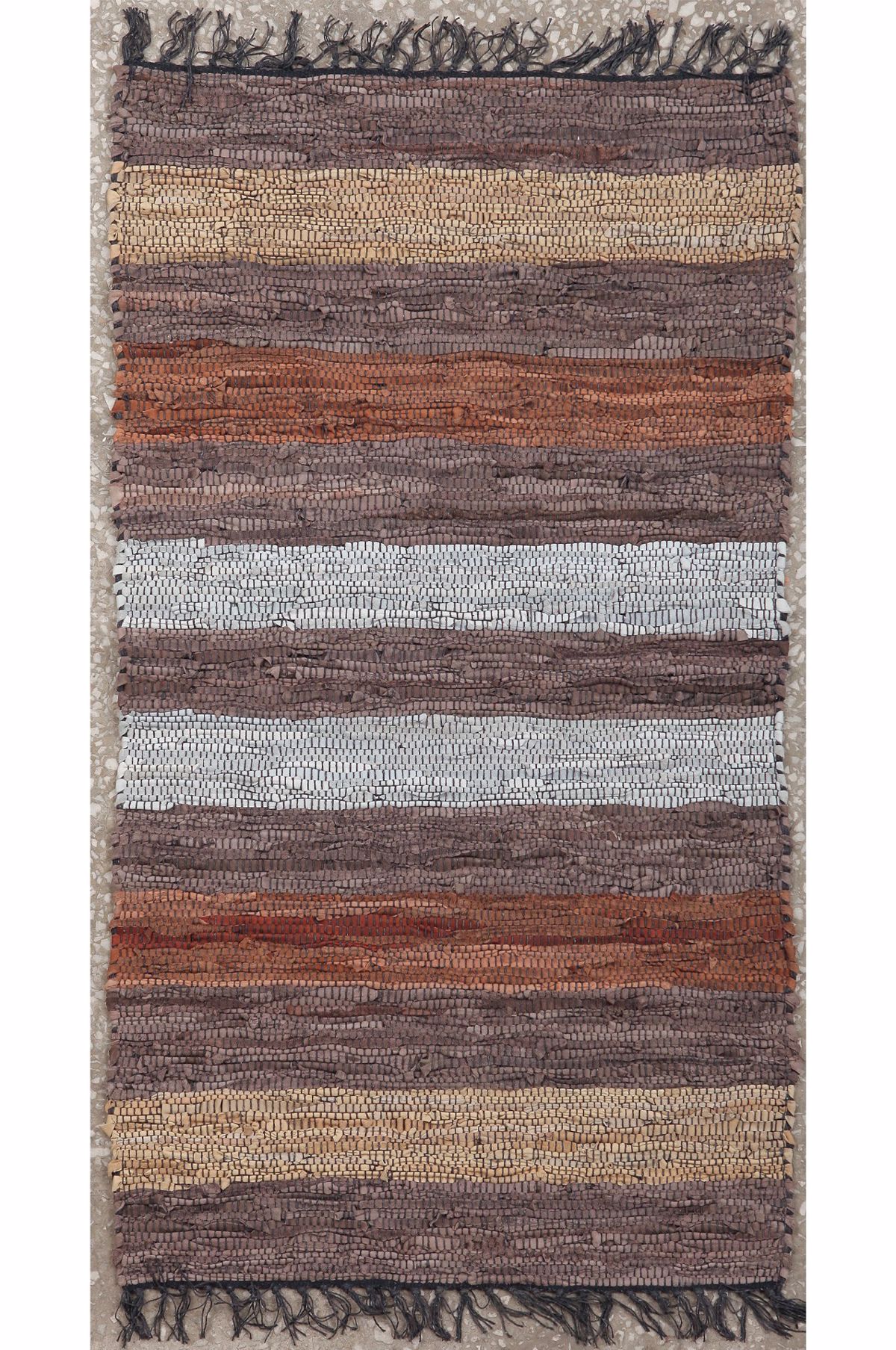 PERSIKA Xali Dermatino me Krossia 'Leather Stripe Rugs' Coffe/Brown 70x130cm PRS030802