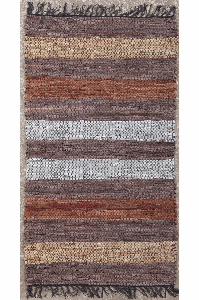 PERSIKA Xali Dermatino me Krossia 'Leather Stripe Rugs' Coffe/Brown 70x130cm PRS030802
