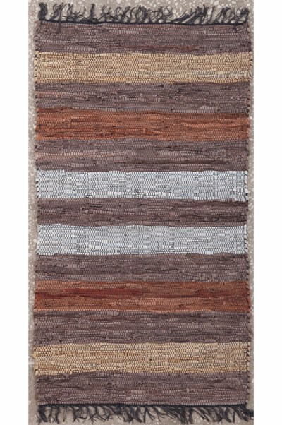 ΠΕΡΣΙΚΑ Χαλί Δερμάτινο με Κρόσσια 'Leather Stripe Rugs' Coffe/Brown 70x130cm PRS030802