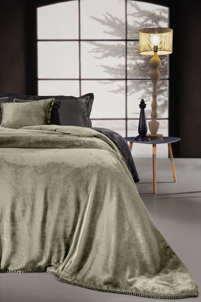 Guy Laroche Σετ Κουβέρτα Velvet Khaki 160x240cm και Διακοσμητικό Μαξιλαράκι 45x45cm