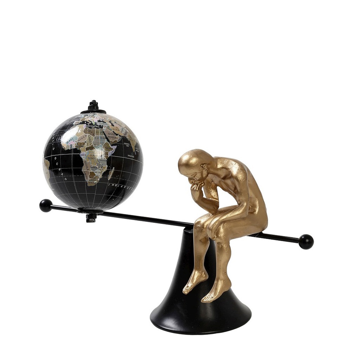Xrusi Andriki Figura kai udrogios Peristrefomeni se Basi Resin Mavri 26.5x10x15.5cm GOR116 Espiel