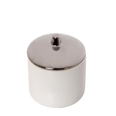 Δοχείο με Καπάκι Κεραμικό Λευκό/Ασημί Φ10x10.5cm ROD204K4 Espiel