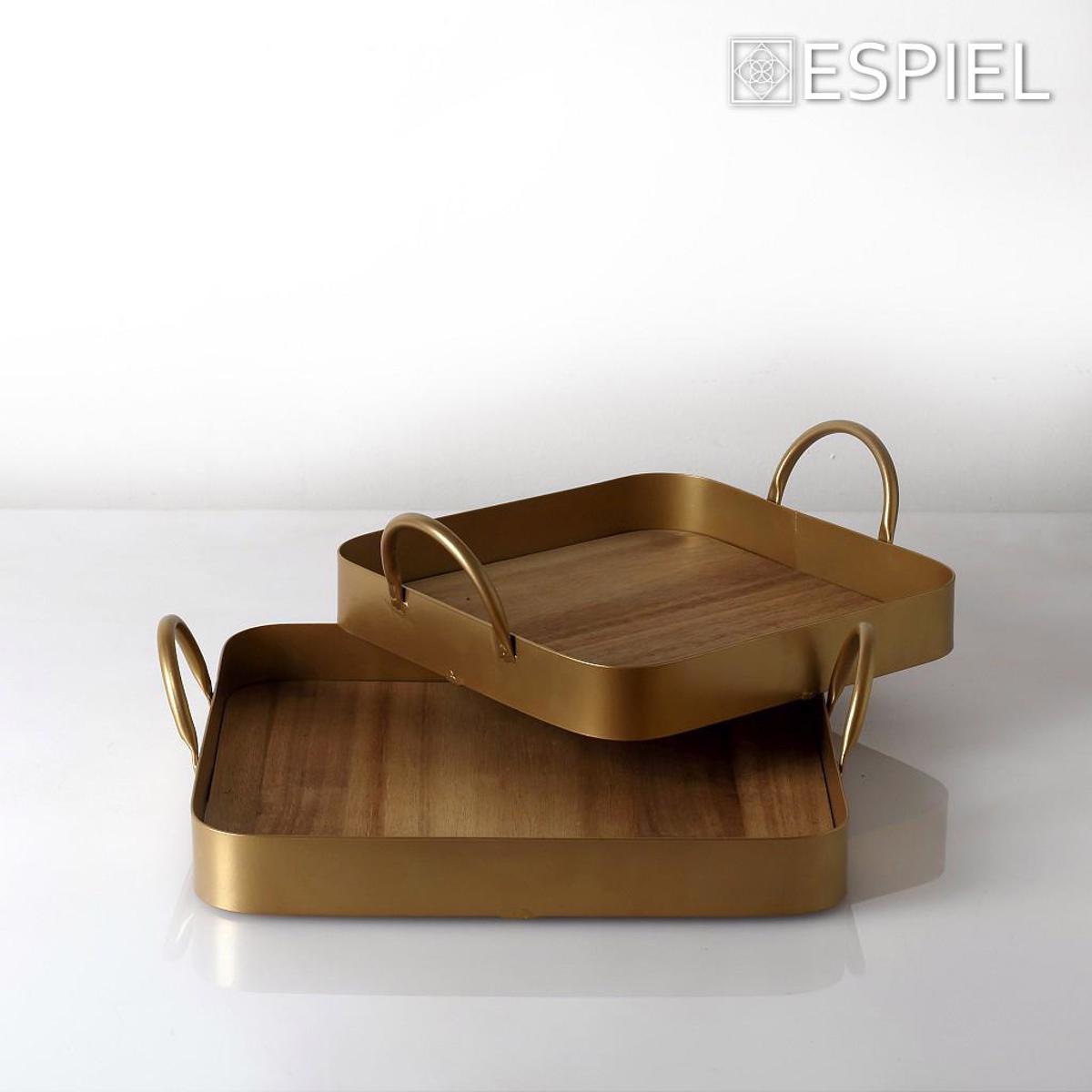 Set ton 2 Metallikos Diskos me Xulini Epifaneia Tetragnos Bez/Xrusos 36.5x34x9.5cm TAK312 Espiel
