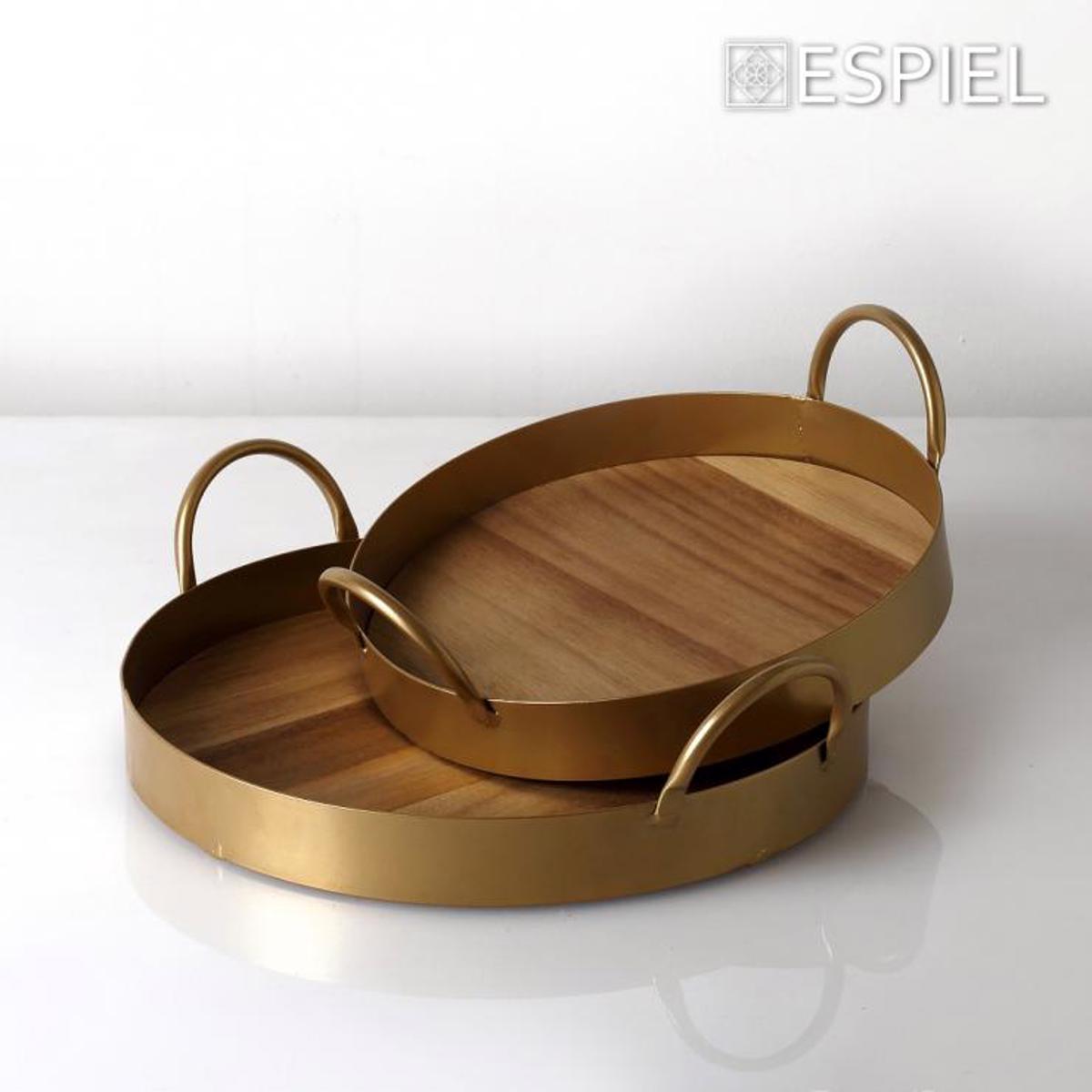 Set ton 2 Metallikos Diskos me Xulini Epifaneia Strongulos Bez/Xrusos 36.5x33x9.5cm TAK313 Espiel