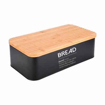 Estia Ψωμιέρα Bamboo Essentials Μεταλλική Μαύρη με Καπάκι από Μπαμπού 42x23x13cm 01-20248