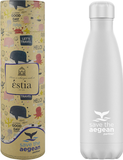 Estia Θερμός Travel Flask 500ml Save the Aegean White Matte 01-9014