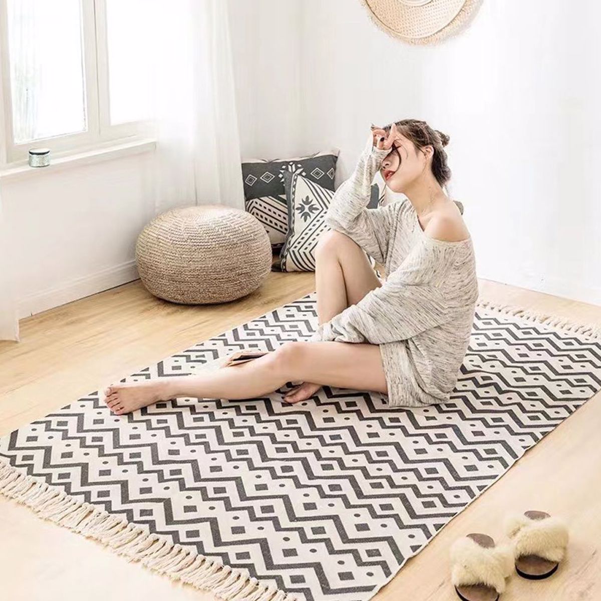 Liadis Bambakero Xali Krem me Ggri Sxedia 120X180ek 74168