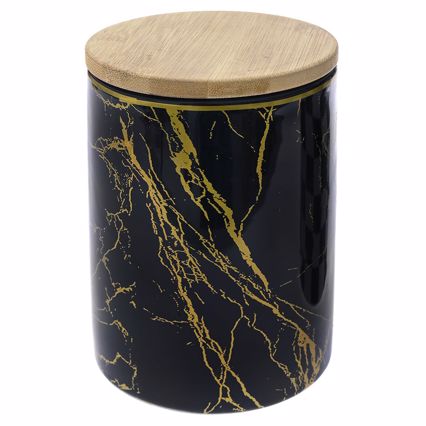 Iliadis Μαύρο Χρυσό Κεραμικό Δοχείο με Bamboo Καπάκι 10Χ10Χ14εκ 77854