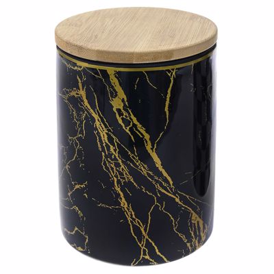 Iliadis Μαύρο Χρυσό Κεραμικό Δοχείο με Bamboo Καπάκι 10Χ10Χ14εκ 77854
