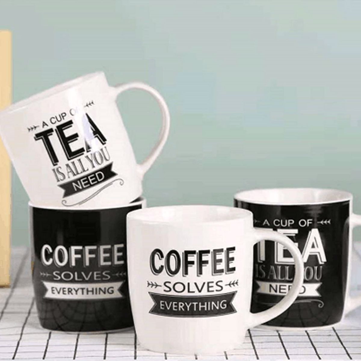Iliadis Coffe Tea Lefki Mavri Keramiki Koupa se 4 Sxedia 78517