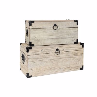 Iliadis Σετ των 2 Μπαούλα Ξύλινα Κρεμ-Γκρι 56x24x25cm/46x20x21cm 85322