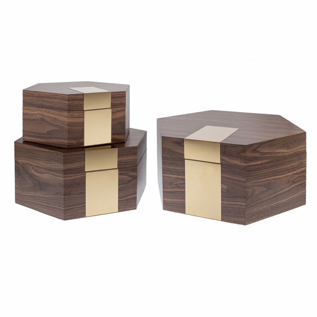 Iliadis Set ton 3 Xulino Kafe Kouti Exagno me Xrusi Leptomereia 42x36x19cm 85334