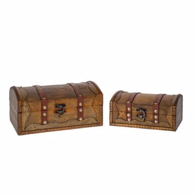 Iliadis Σετ των 2 Μπαούλα Ξύλινα Καφέ 21.5x15x10.5cm/18x12x8cm 85342