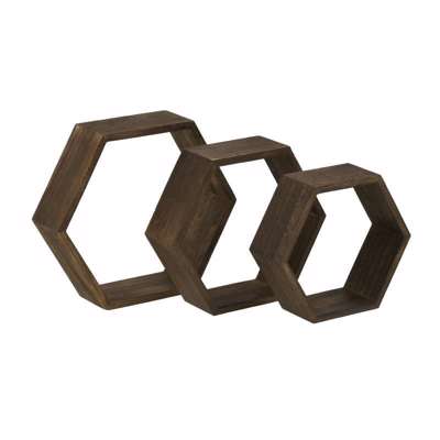 Inart Σετ των 3 Ραφάκι Τοίχου Ξύλινο Καφέ 38X10X33 6-70-861-0007