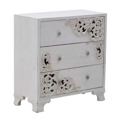 Inart Συρταριέρα Ξύλινη Αντικέ Λευκή 76X36X80 3-50-090-0310