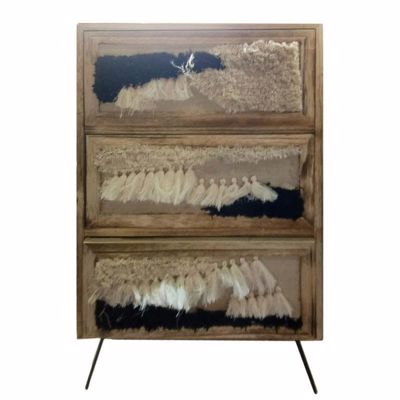 Inart Κομοδίνο Ξύλινο Natural/Mαυρο 37Χ38Χ60 3-50-686-0002