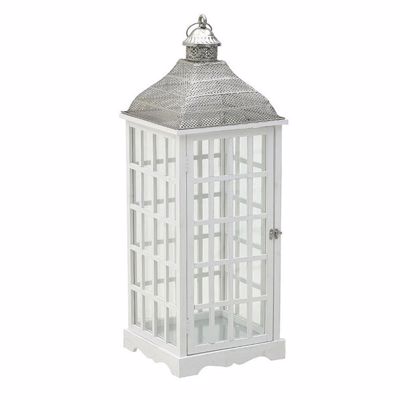 Inart Φανάρι Ξύλινο Μεταλλικό Λευκό 31x31x87cm (Μέγεθος: Large)