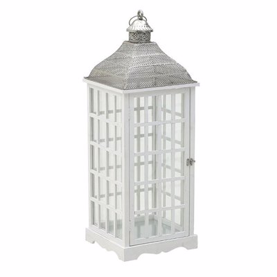 Inart Φανάρι Ξύλινο Μεταλλικό Λευκό 31x31x87cm (Μέγεθος: Large)
