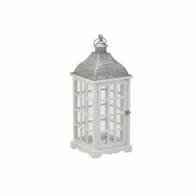 Inart Φανάρι Ξύλινο Μεταλλικό Λευκό 24x24x62cm (Μέγεθος: Small)