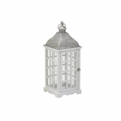 Inart Φανάρι Ξύλινο Μεταλλικό Λευκό 24x24x62cm (Μέγεθος: Small)
