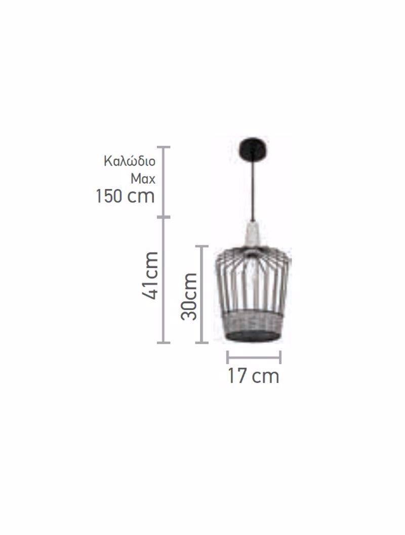 INLIGHT FOTISTIKO OROFIS VINTAGE APO METALLO KAI SXOINI E27 F17x30cm 4025B