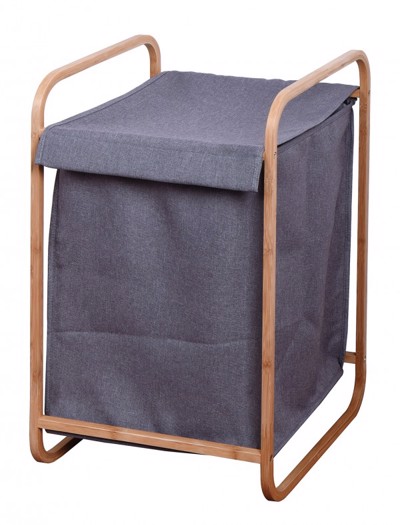 Max Home Καλάθι Απλύτων SJ-218011G Μπαμπού με Γκρι Ύφασμα 43x38x66cm FNSJ218011G