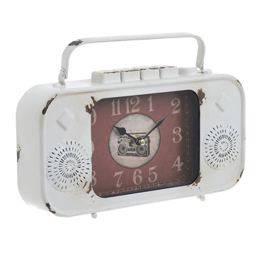 Inart Ρολόι Επιτραπέζιο Μεταλλικό Ραδιόφωνο Αντικέ Λευκό 27.5X5.5X18 3-20-977-0220