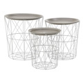 Inart Set 3 Trapezi Kalathi Apothikefsis Metalliko Lefko Ggri D40X44ek 3-50-207-0064