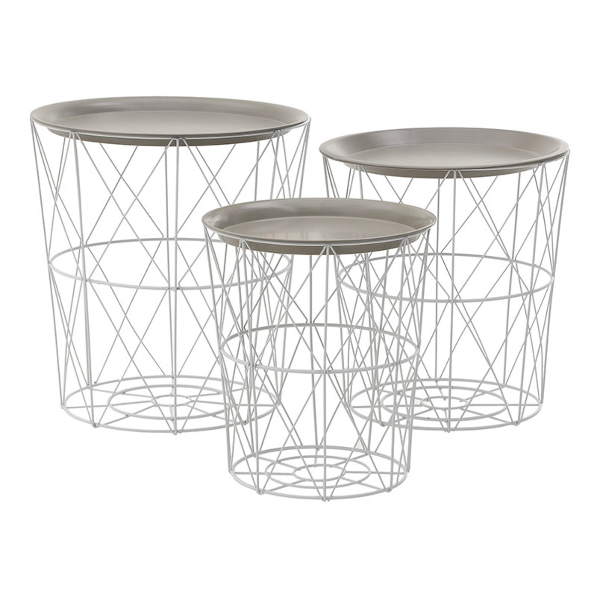 Inart Set 3 Trapezi Kalathi Apothikefsis Metalliko Lefko Ggri D40X44ek 3-50-207-0064