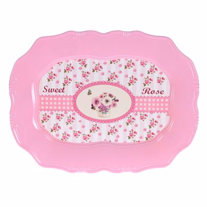 Inart Δίσκος Πλαστικός Ροζ Τριαντάφυλλο 43X32X2 3-60-434-0009