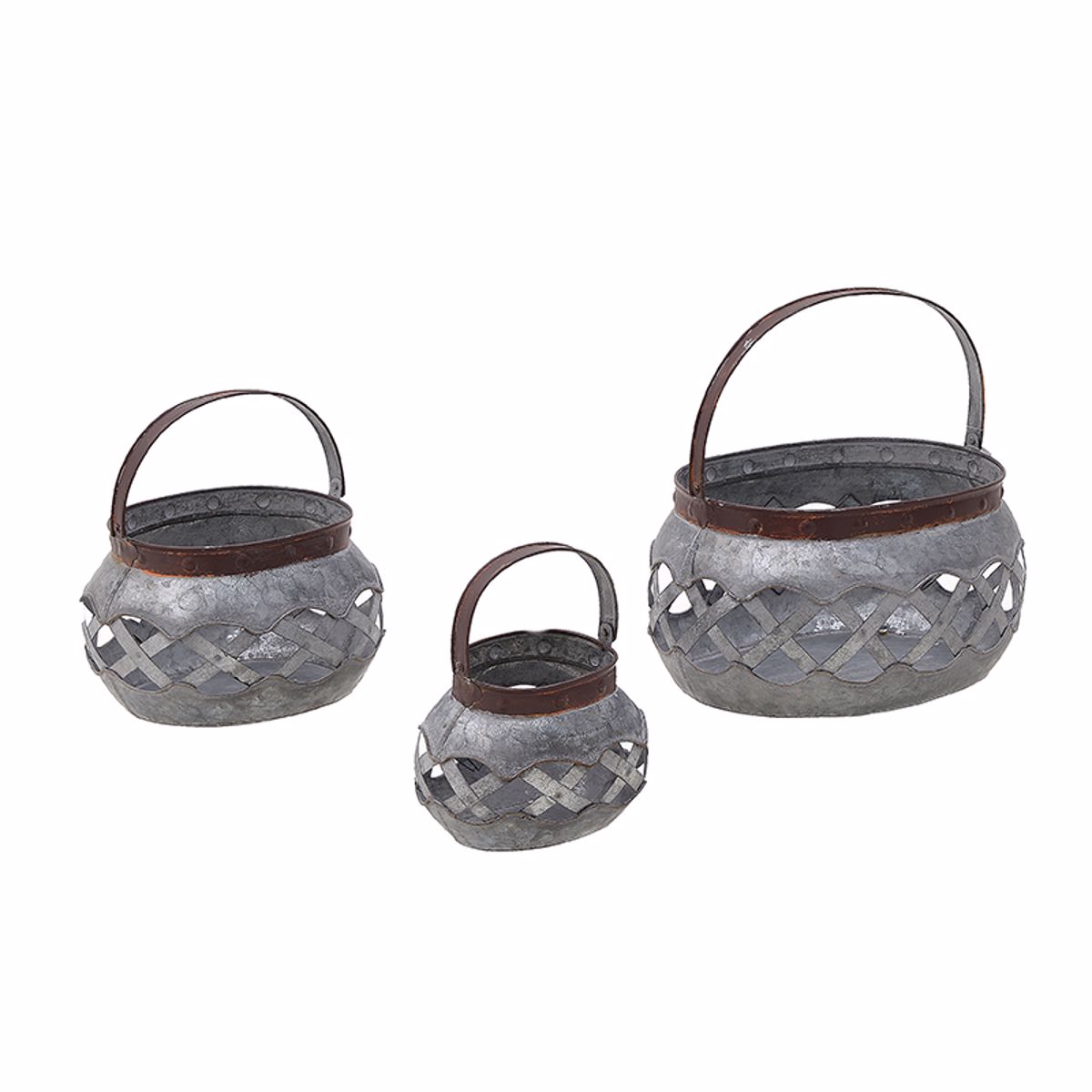Inart Set ton 3 Kalathi Metalliko Ggri 31X25X17 3-70-324-0029