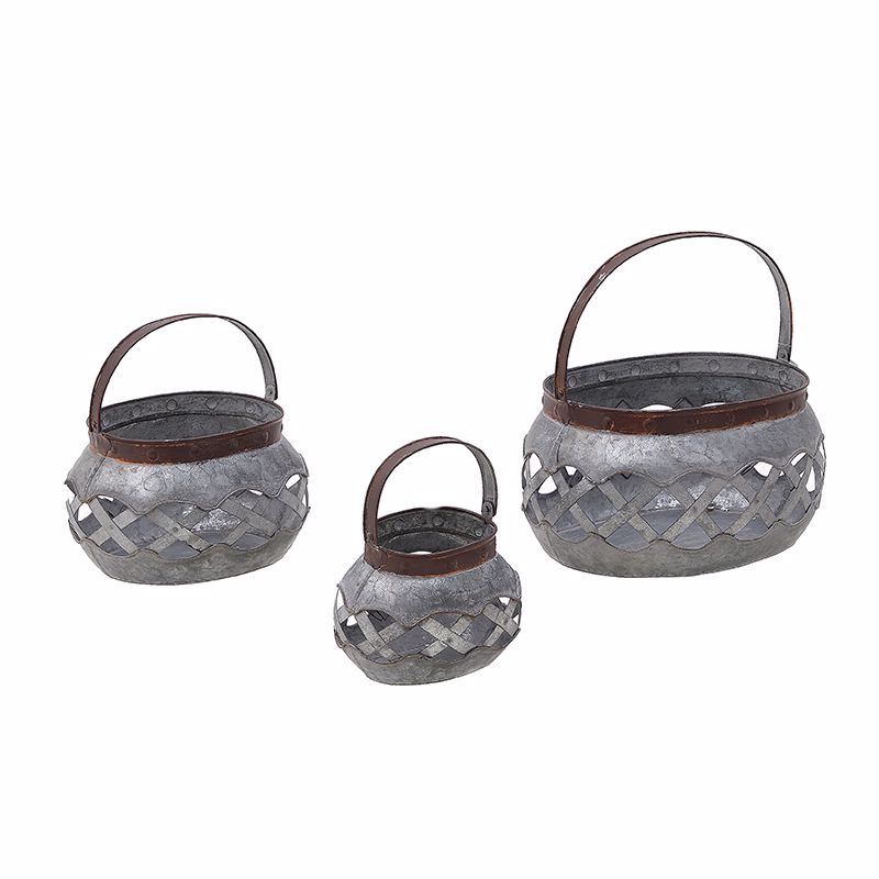 Inart Set ton 3 Kalathi Metalliko Ggri 31X25X17 3-70-324-0029