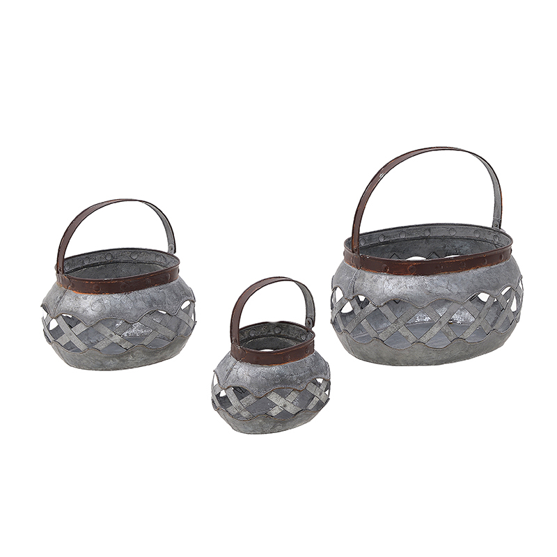 Inart Set ton 3 Kalathi Metalliko Ggri 31X25X17 3-70-324-0029
