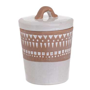 Inart Δοχείο με Καπάκι Κεραμικό Λευκό Καφέ 13X13X17 3-70-354-0032