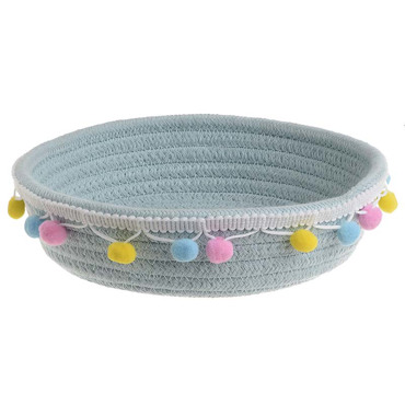 Inart Καλάθι Υφασμάτινο με Πομπόν Γαλάζιο Δ20Χ7 3-70-367-0042