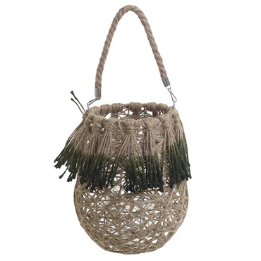 Inart Φανάρι Μεταλλικό Υφασμάτινο Natural/Πράσινο Δ23Χ27/47 3-70-823-0257