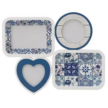 Inart Κορνίζα Τοίχου 3 Θέσεων Ανάγλυφο Σχέδιο Μπλε Λευκό 40Χ32Χ3 6-30-970-0004