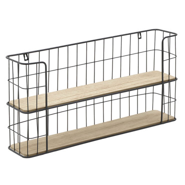 Inart Ραφιέρα Τοίχου Μεταλλική Ξύλινη Μαύρη Natural 66Χ14Χ23 6-50-299-0008