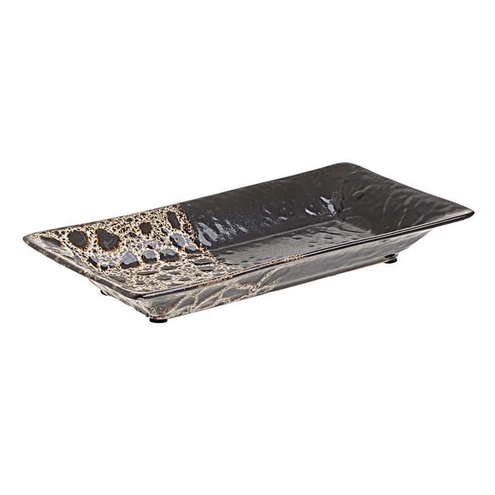 Inart Piatela Keramiki Ekrou Mavri 31X16X4 3-70-685-0168