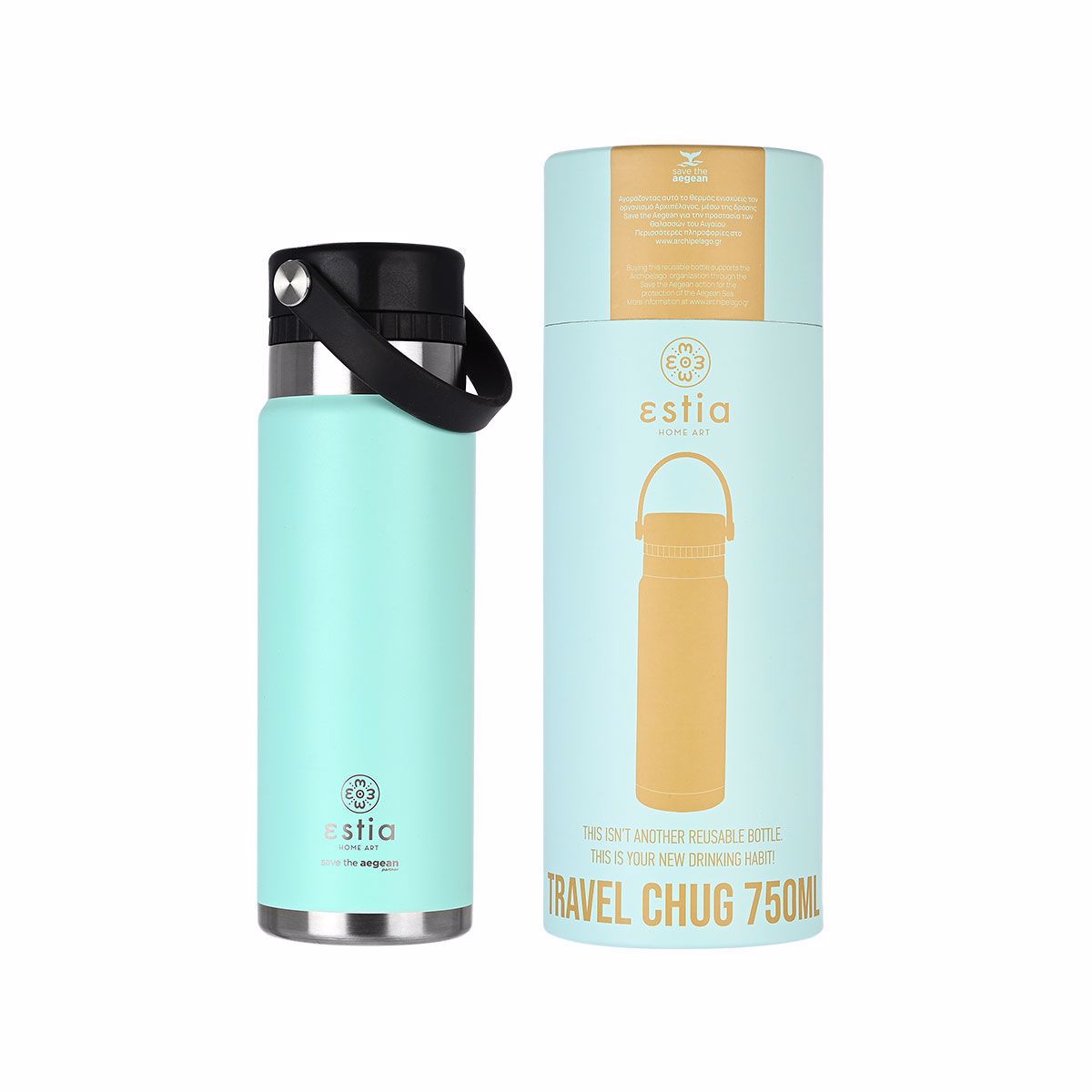 ESTIA Thermos Inox Travel Chug Save the Aegean 750ml Bermuda Green 01-17859
