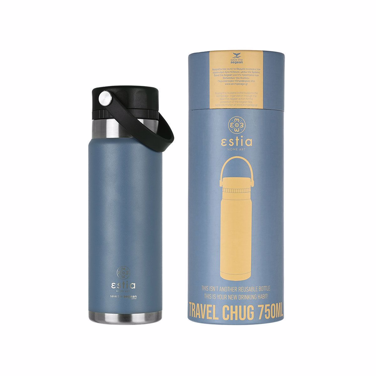 ESTIA Thermos Inox Travel Chug Save the Aegean 750ml Denim Blue 01-17873