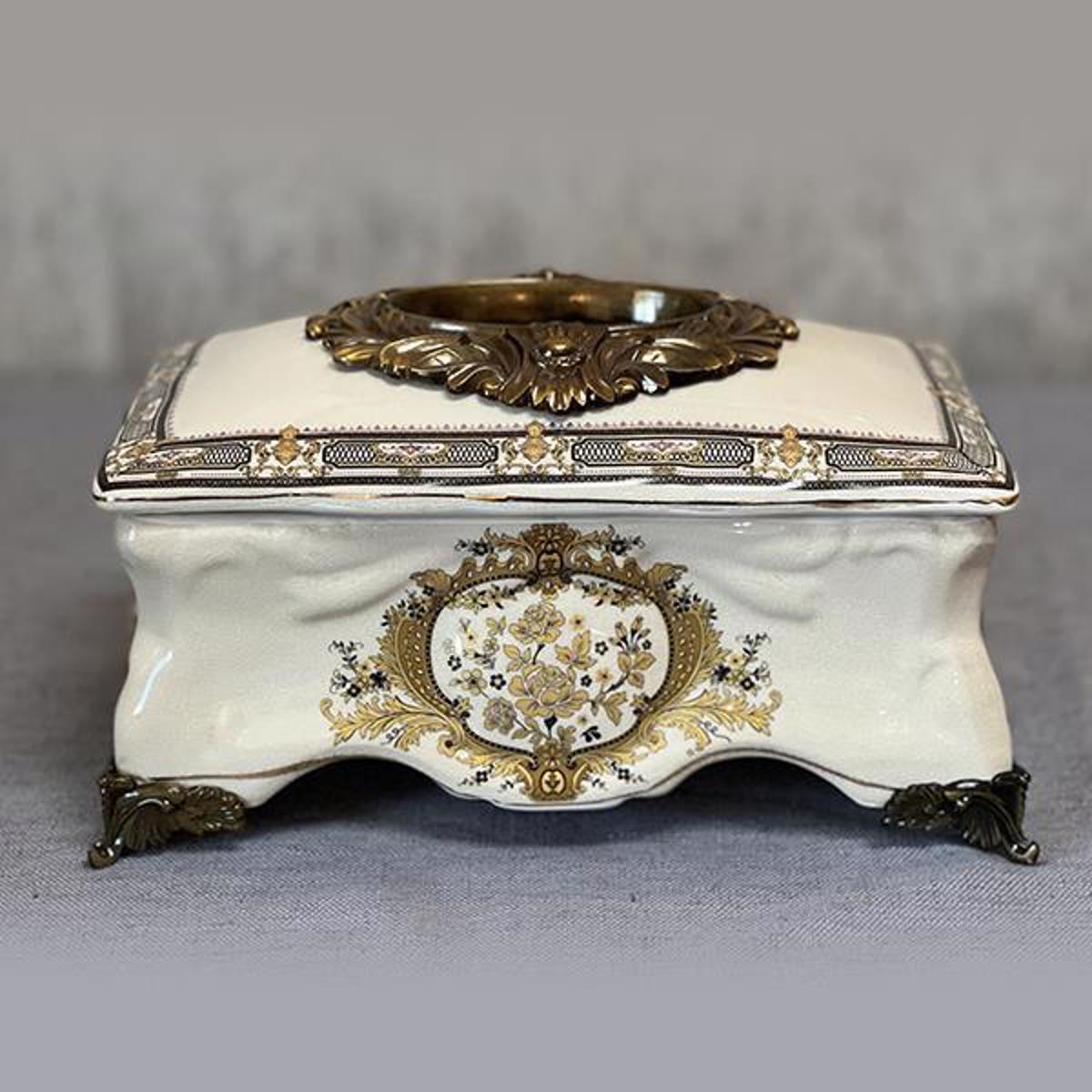 ESTHETI home Diakosmitiko Kouti Porselanis Lefko/Xruso 27.5x16.5x15.5cm 752-28546