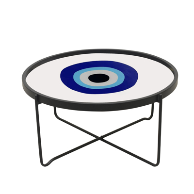 Liberta BLUE EYES Coffee Table Πολύχρωμο με Pattern/Λευκό Φ75x37.5cm 04-0648