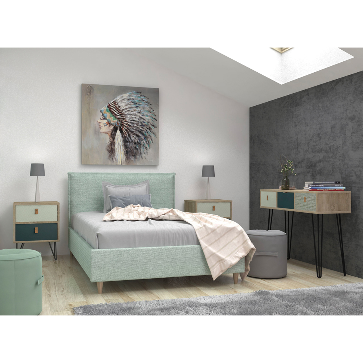 Liberta TREND MINT Konsola Sonoma/Prasini me Pattern me 3 Surtaria 100x50x75cm 05-0343
