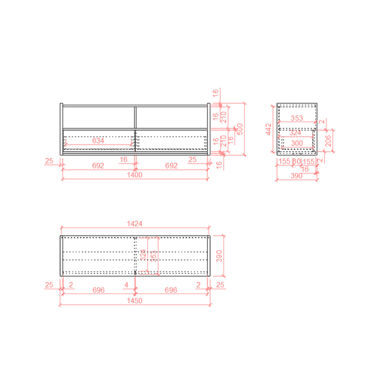 Liberta TOWN TV Stand Sonoma/Lefko Marmaro 145x39x50cm 05-0450