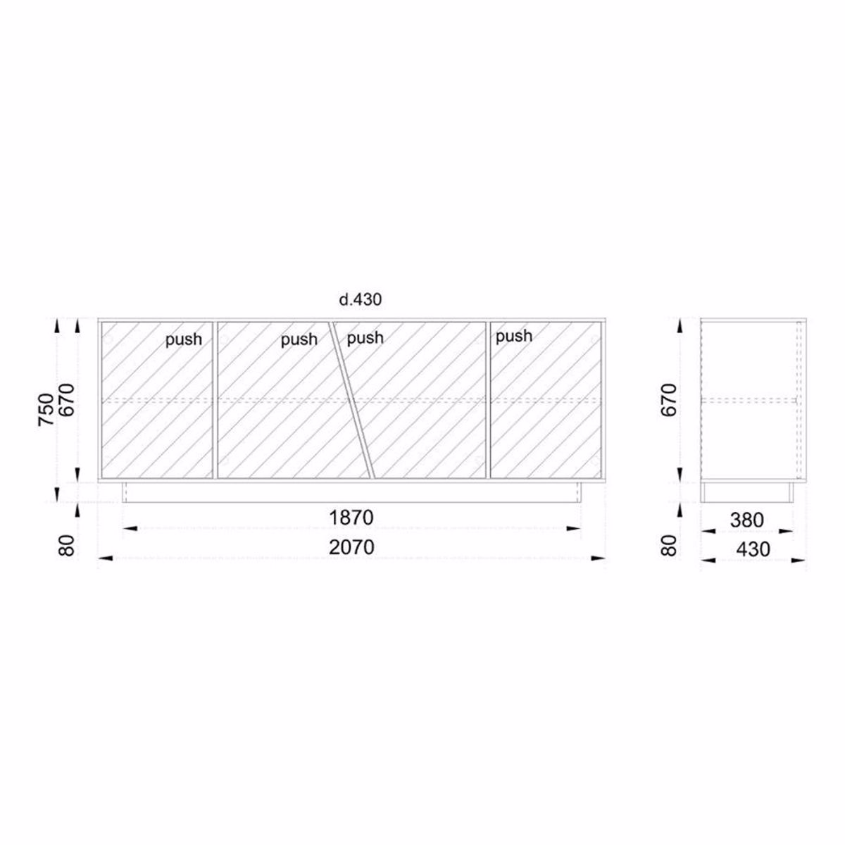 Liberta PETRA Boufes Petra/Sonoma Skouro me 4 Portakia 207x43x75cm 05-0454