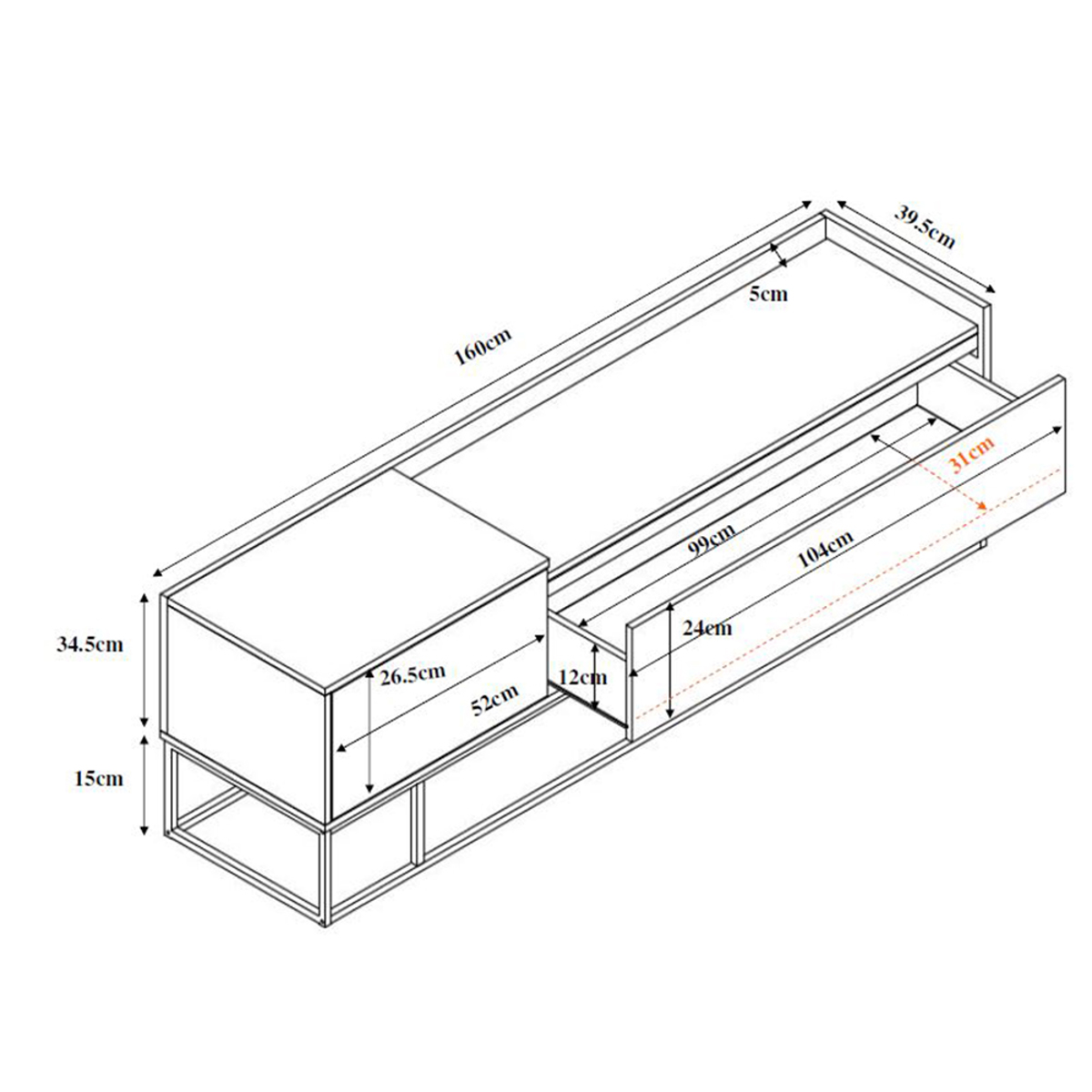 Liberta HILTON TV Stand Sonoma Decape 160x39.5x45cm 05-0456