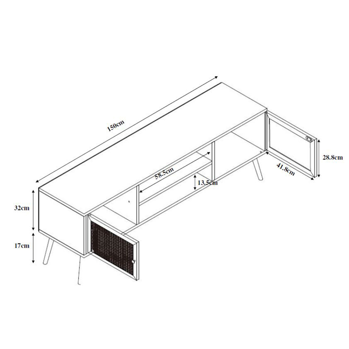 Liberta AMMOS TV Stand Fusiko me Rattan me 2 Portakia 150x39x49cm 05-0471