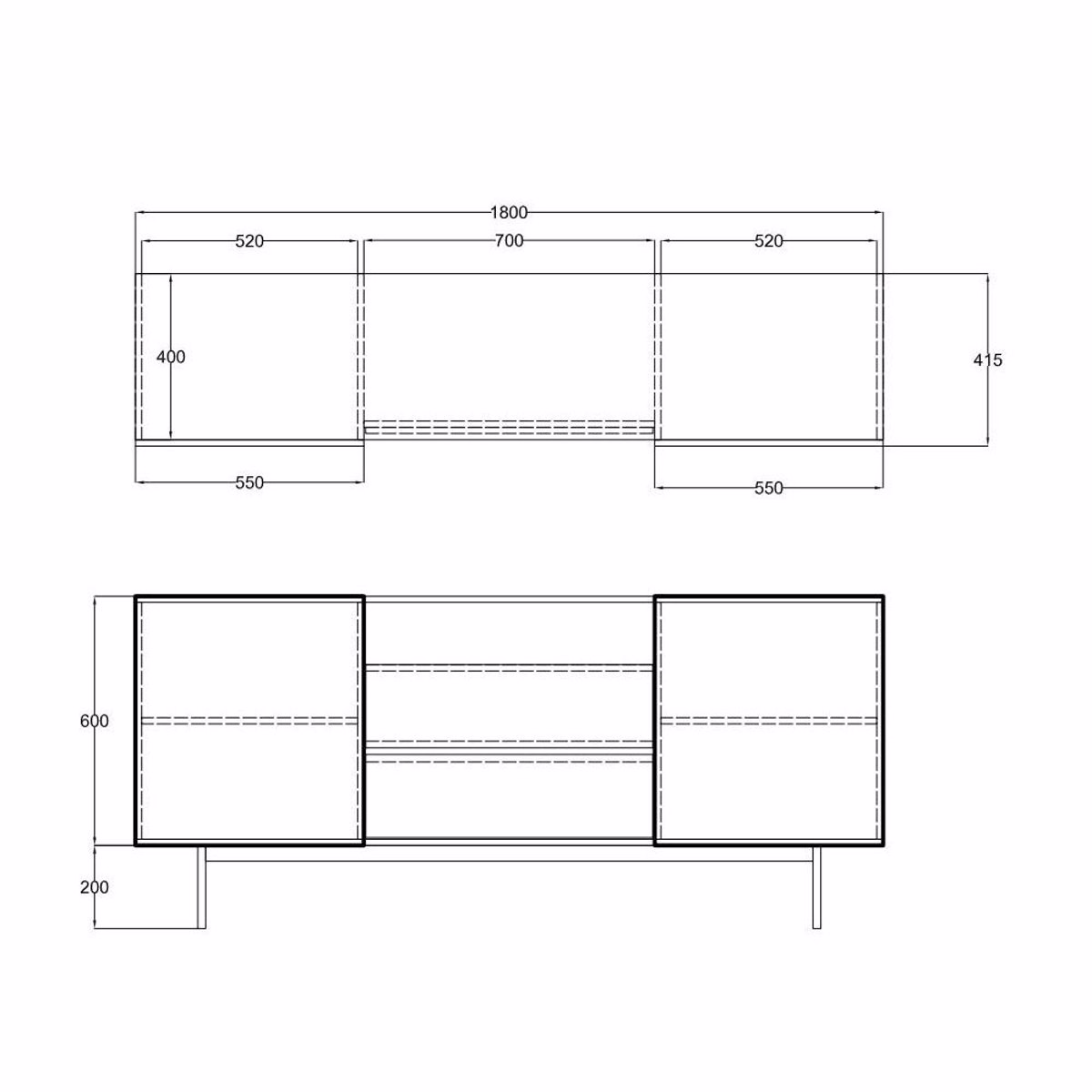 Liberta GROOVES Boufes Karudi/Ggri me 2 Portes kai 2 Surtaria 180x40x80cm 05-0667